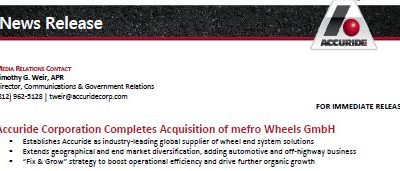 Accuride Corporation Completes Acquisition of mefro Wheels GmbH