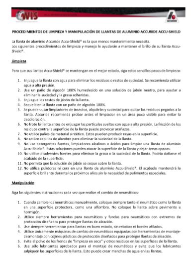 Limpieza de las llantas Accu-Shield